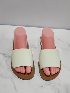 Solanz White  Flat Slide Sandals